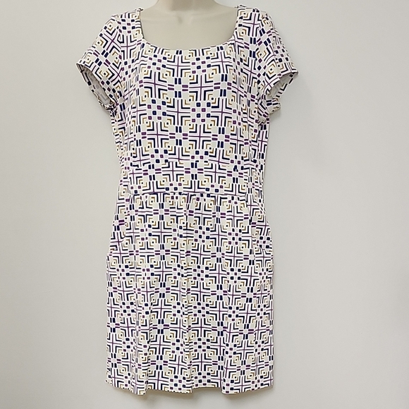 J McLaughlin Geometric Patterned Dress - Purple and White Size Large - Picture 1 of 16